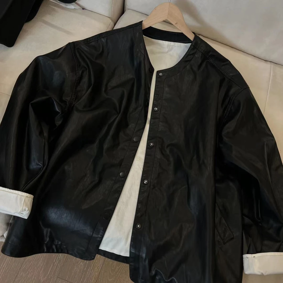 JOJO/玖了个玖 2024春款 ins时尚宽松百搭休闲皮衣 2401B43