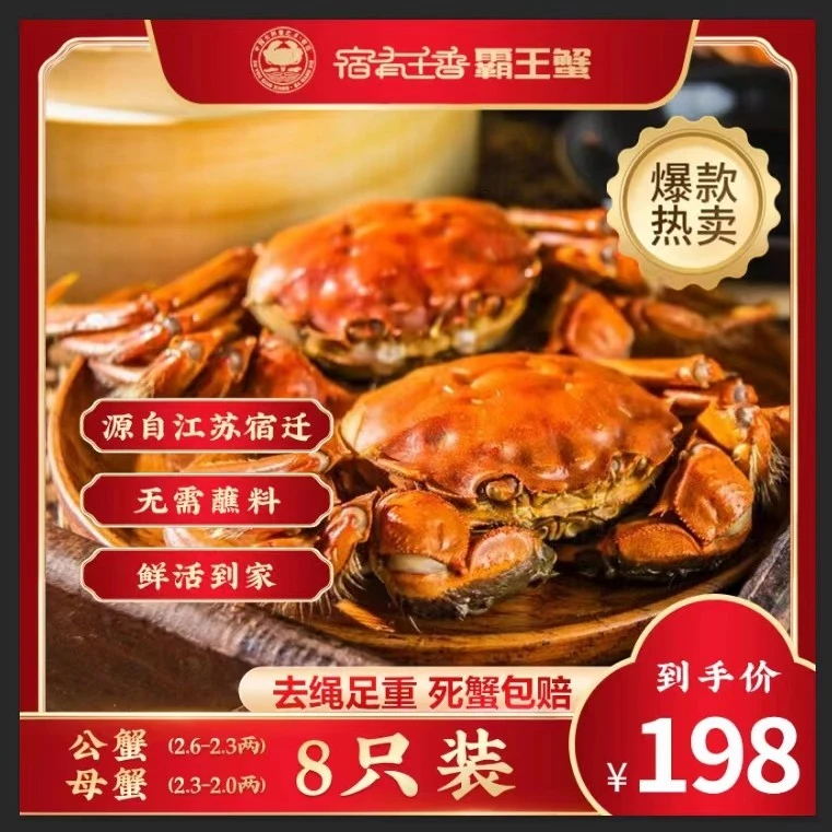 【活蟹】宿有千香霸王蟹大闸蟹 公蟹2.6-2.3两 母2.3-2.0两 4对8只