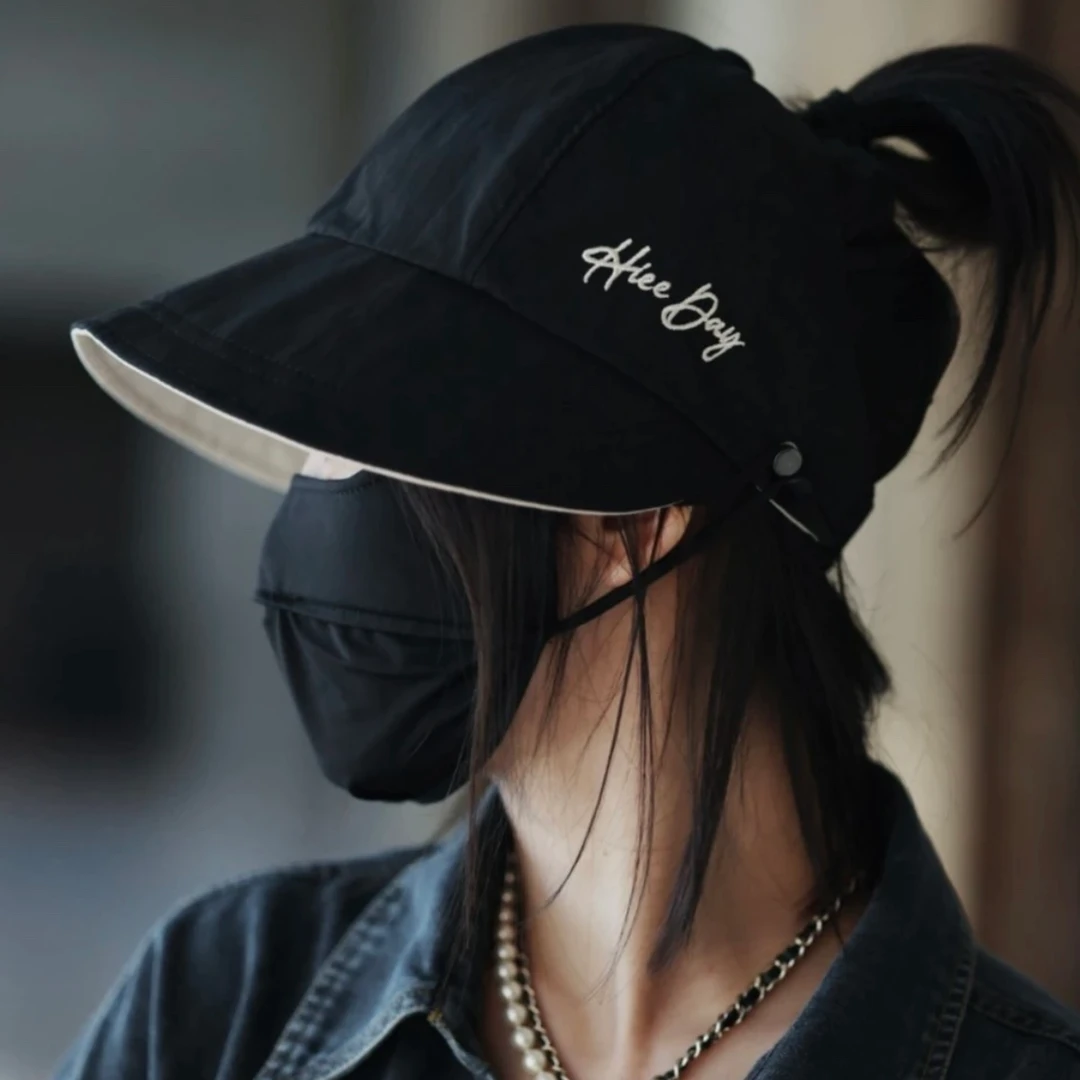 夏季速干双面戴户外可挂口罩空顶帽女出游显瘦防晒遮阳鸭舌渔夫帽