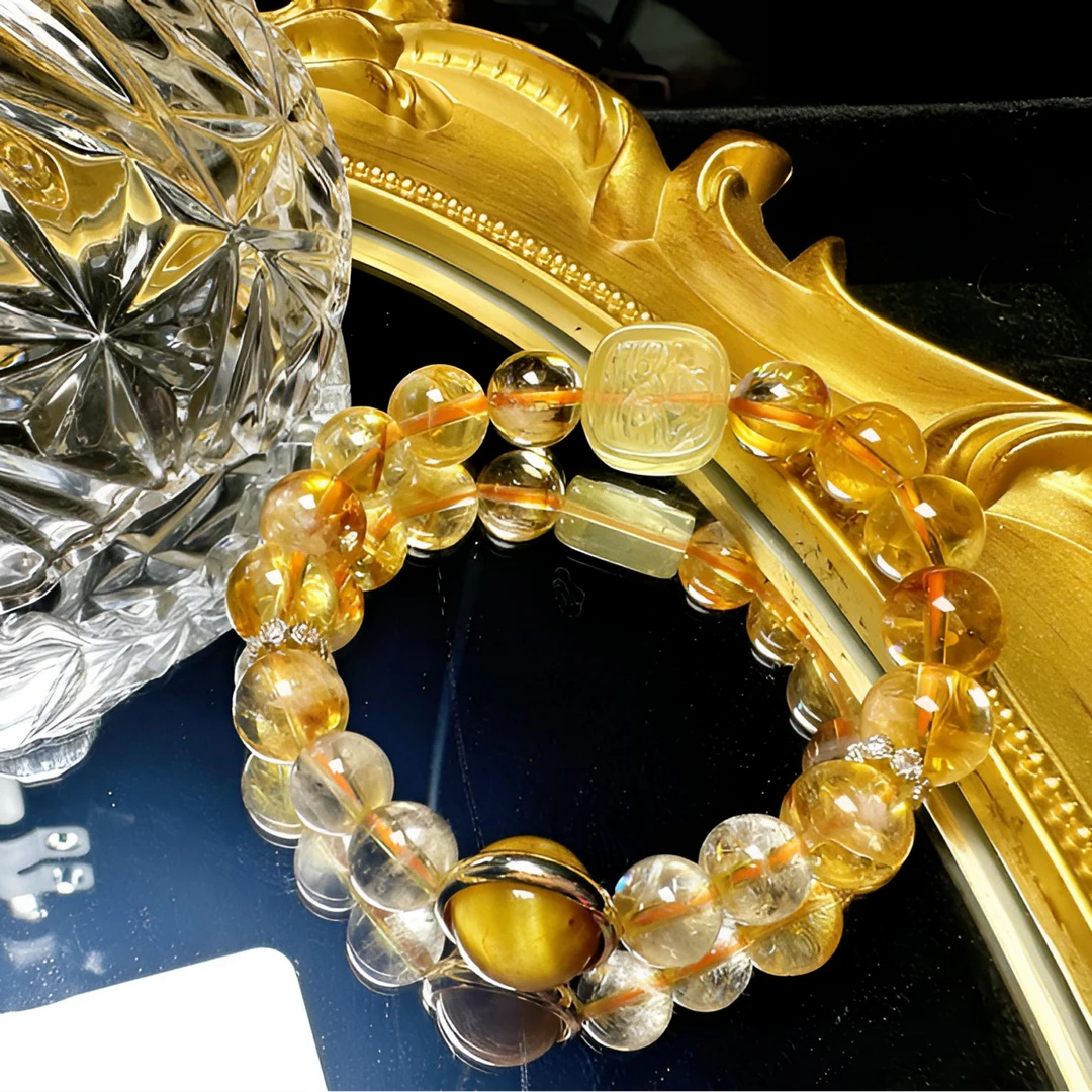 【富九洲黄塔晶+金发晶+金虎眼+扎吉拉姆财富款水晶手串财富之石】