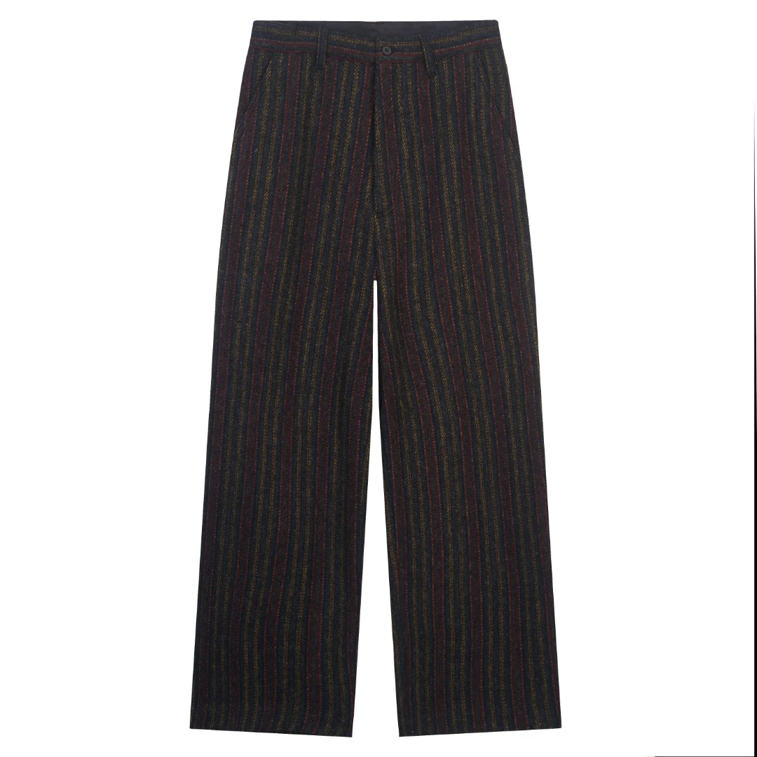 100羊毛 阔型高级休闲条纹长裤 8813