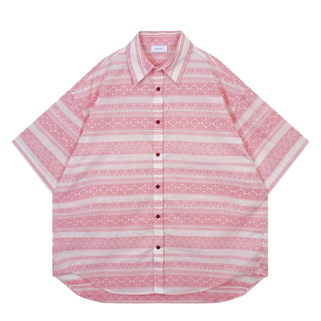 小粉红宽松短袖衬衫  3618