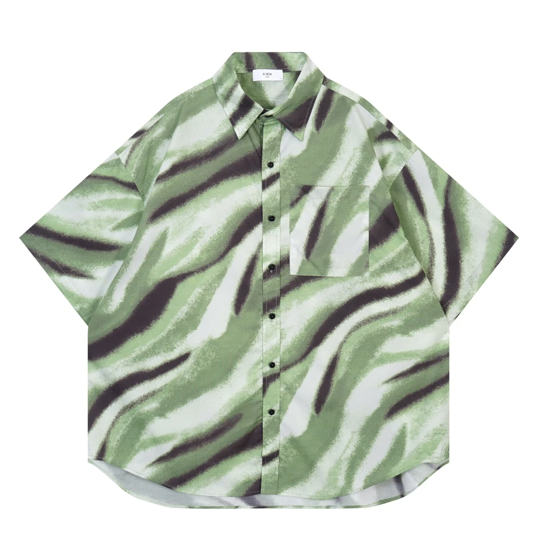 斑斓绿色设计宽松短袖衬衫  2326