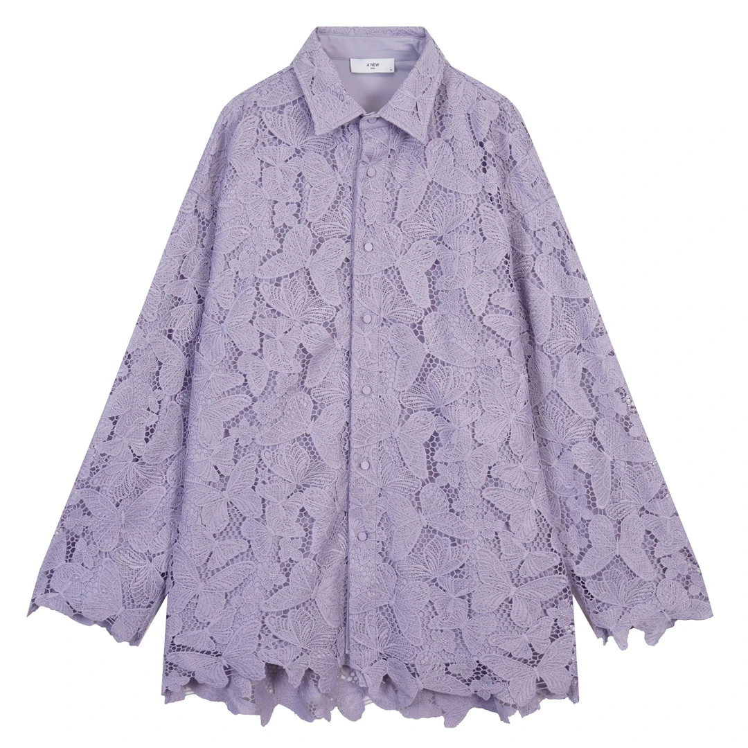 24春夏新款 镂空蝴蝶刺绣双层设计衬衫 1319