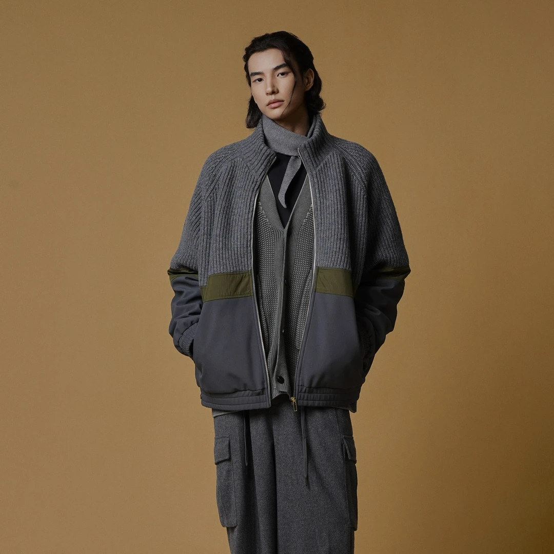 羊毛混纺毛织拼接棉服高级感厚实宽松保暖外套 7567