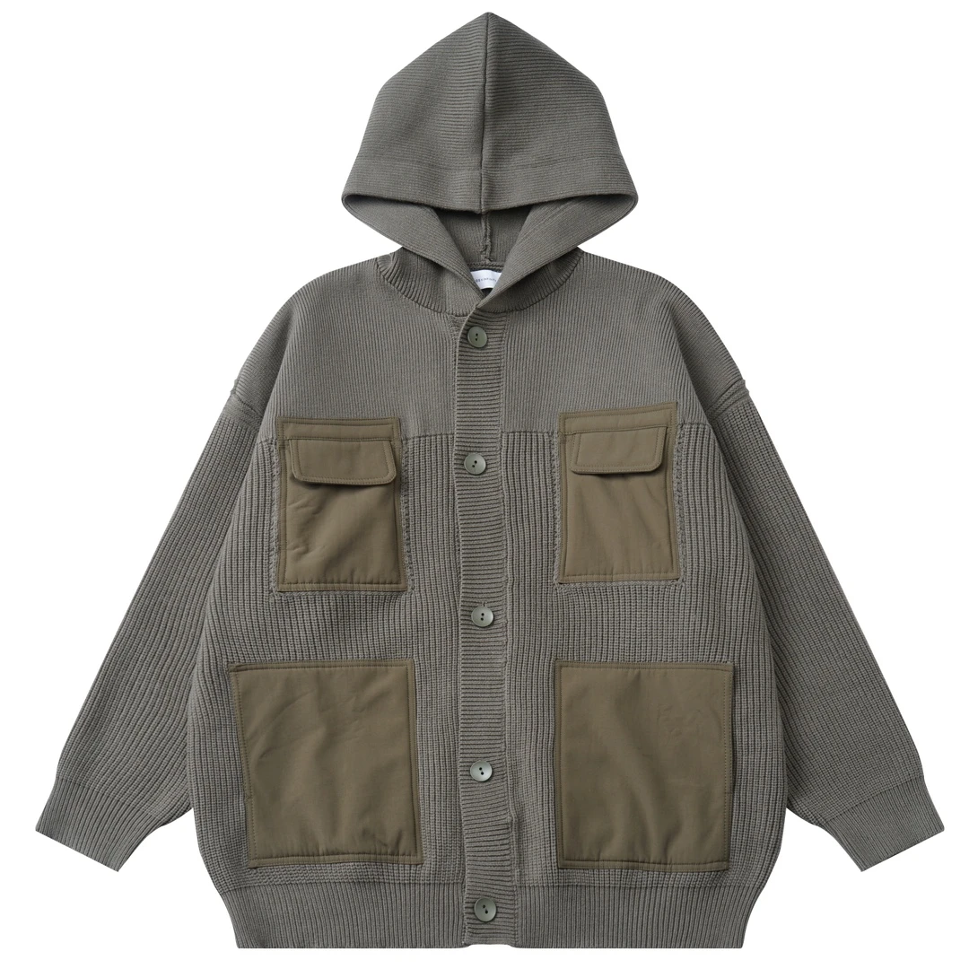 军事风设计 大口袋百搭重磅连帽宽松毛衣 3382