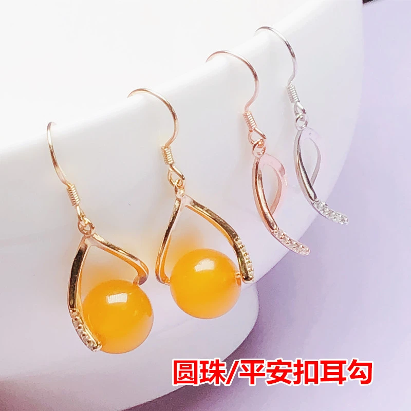 925银银制品 s925纯银耳钩时尚耳饰耳环空托耳挂圆珠平安耳钩珠托