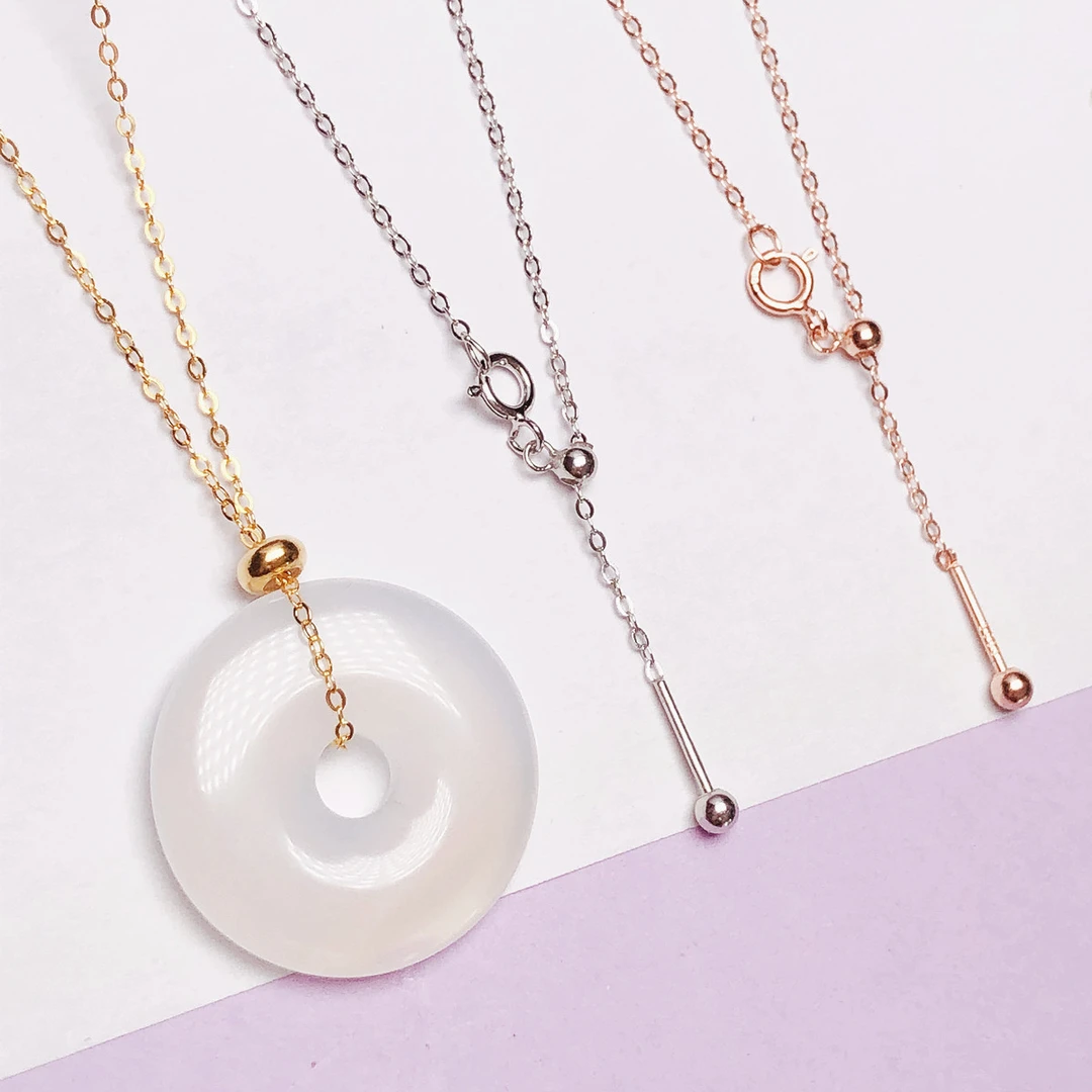 925银银制品 万能项链穿平安扣 s925纯银镀18k时尚防脱款针式项链