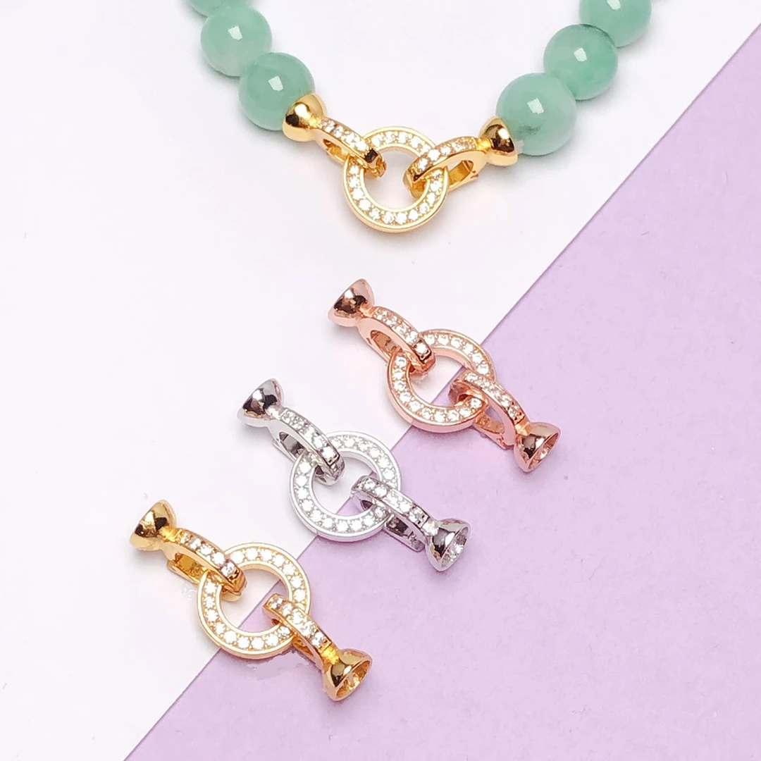 925银银制品 S925纯银镀18k圆形双环连接扣DIY手工串珠扣项链尾扣