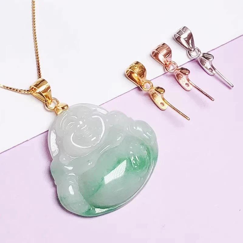 925银银制品 s925纯银电镀18k斜孔扣子简约连接扣夹扣观音玉扣瓜