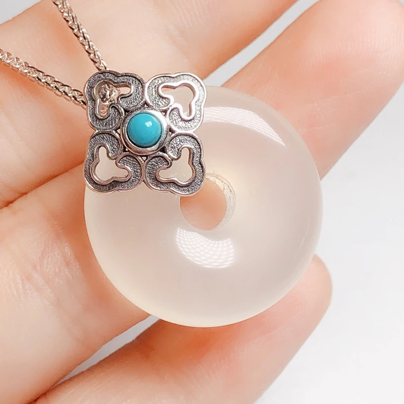 925银银制品 s925纯银平安扣夹扣头简约复古diy扣头吊坠扣银扣子