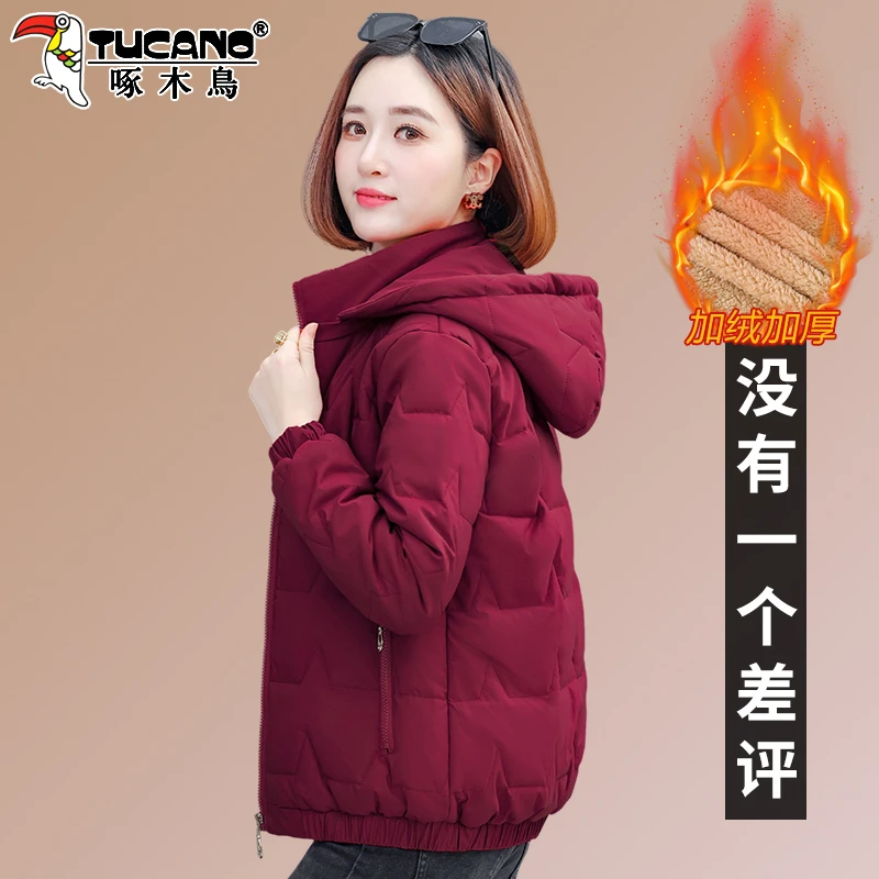 【官方】啄木鸟加绒加厚女士棉服冬季新款宽松短款小个子棉衣外套