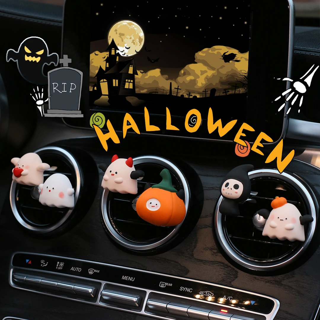 车旅生活车载香水香薰可爱万圣节小幽灵魔法师南瓜出风口香氛义乌