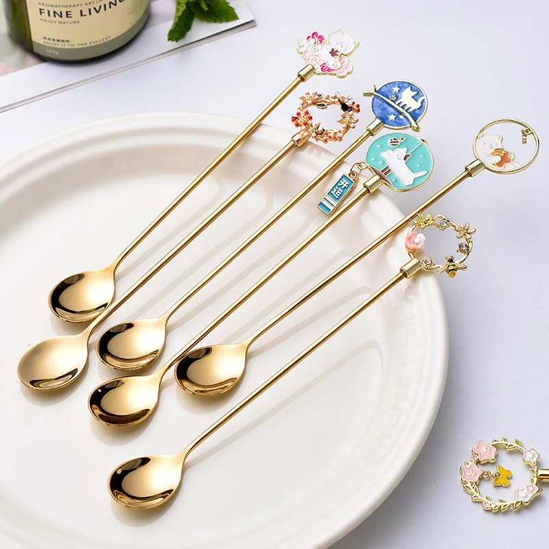 高颜值长柄咖啡勺家用不锈钢搅拌勺女生杯子专用甜品勺可爱小勺子