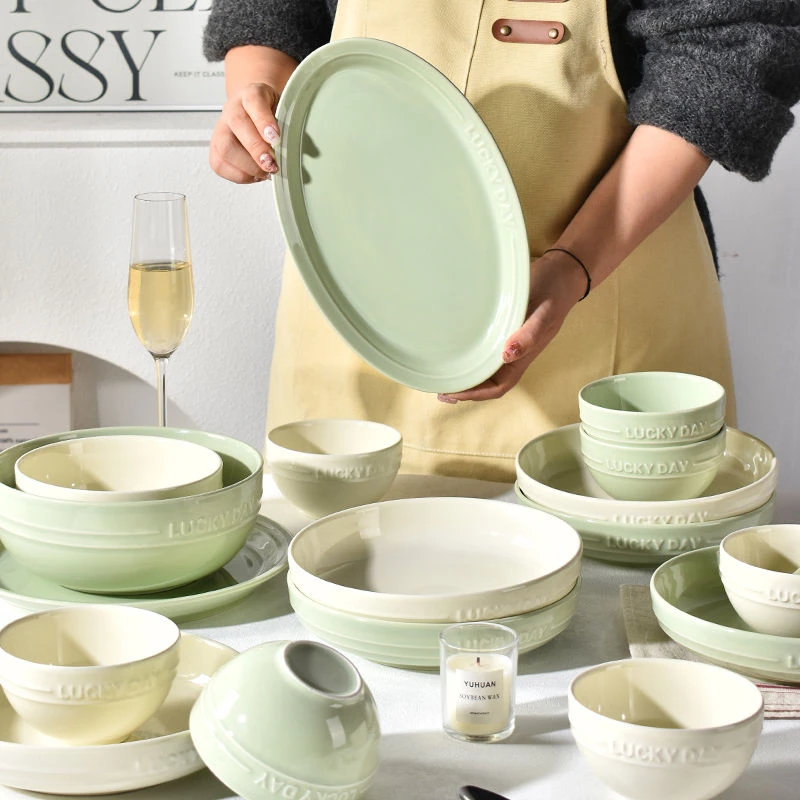 2025新款高颜值简约现代奶油风家用陶瓷碗碟碗筷碗盘餐具套装组合