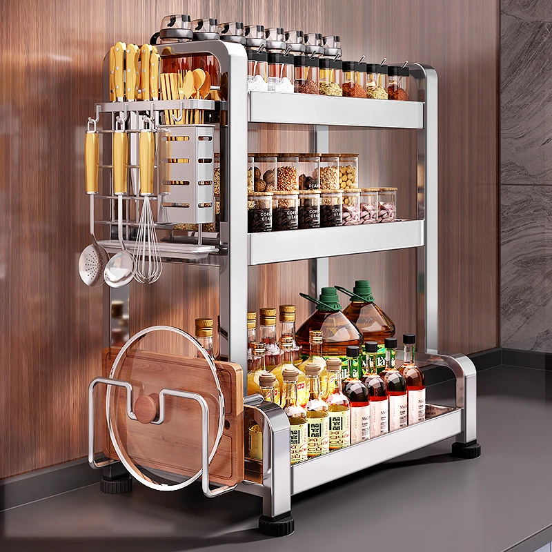 多功能调料架家用特厚不锈钢厨房置物架筷子调味罐收纳调料特厚架