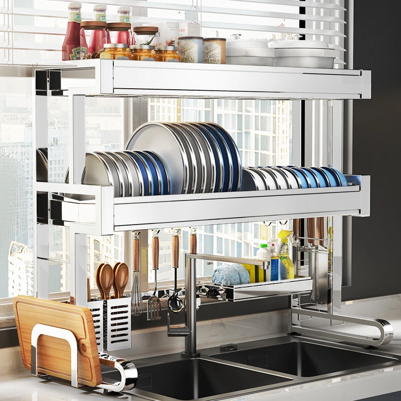 304不锈钢水槽厨房置物架多功能碗架洗碗池沥水收纳碗碟沥水架