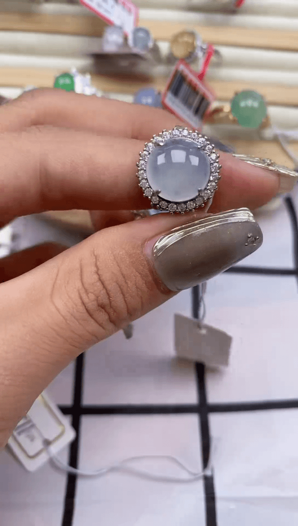 【闪购商品】翡翠戒指银S925镶嵌缅甸天然a货翡翠