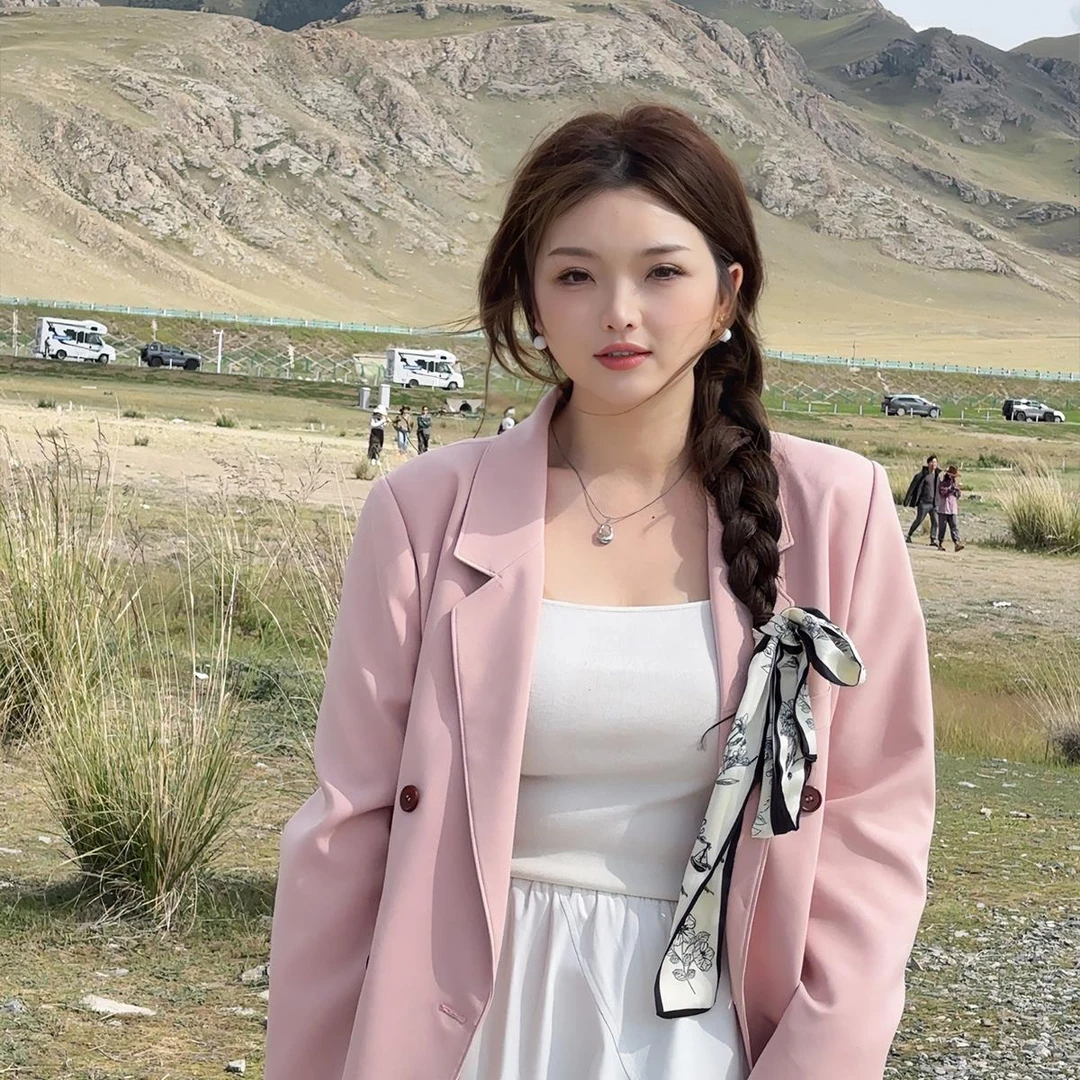 应小姐【甜桃派】微胖大码宽松显瘦时尚设计气质小众粉色西装外套