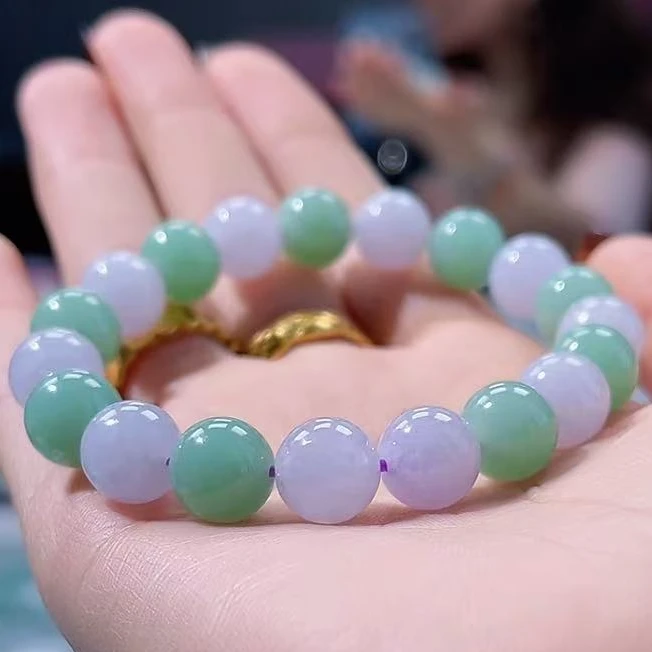 缅甸天然翡翠A货紫罗兰多宝翡翠手链女款彩色渐变多样性发一