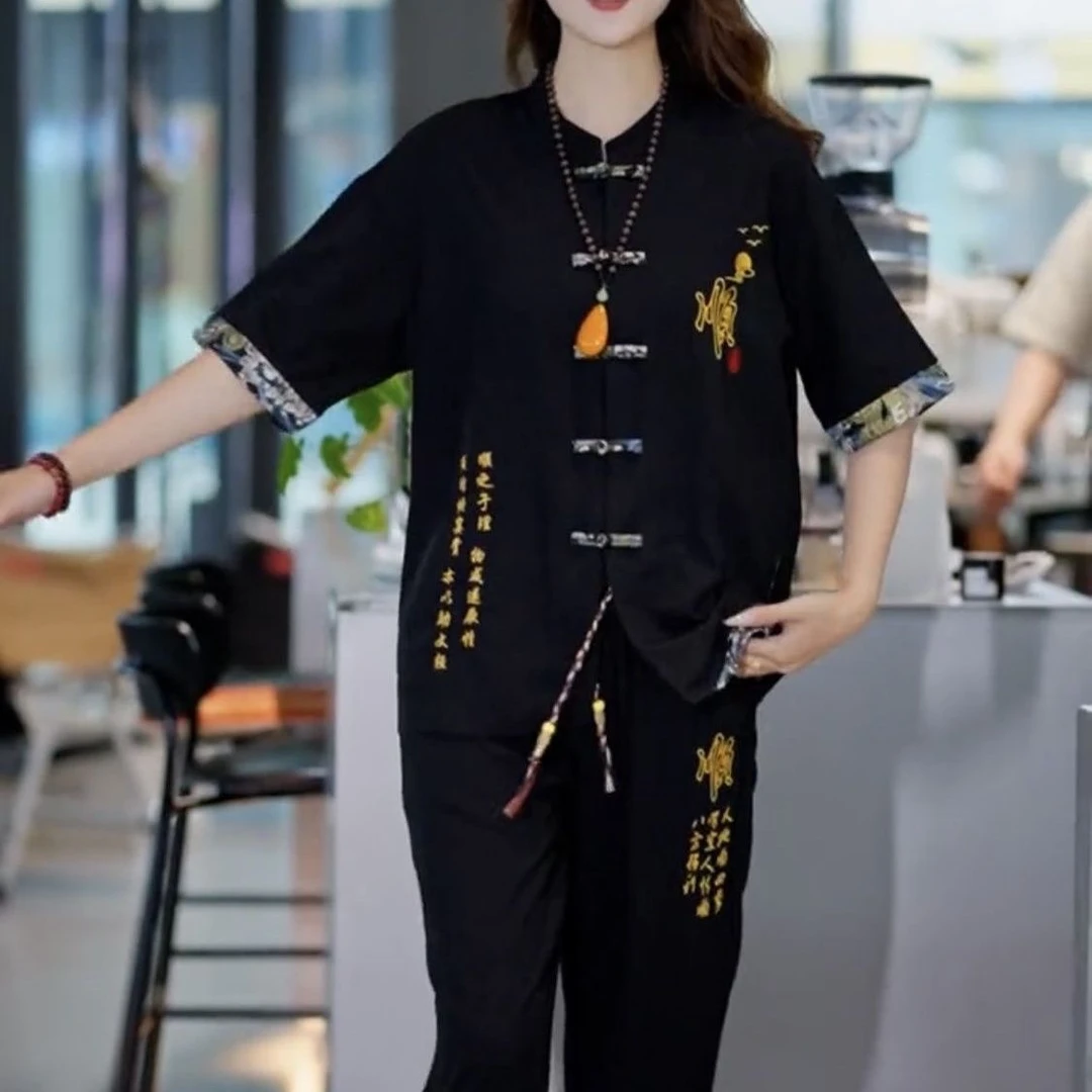 两件套中国风男装夏季休闲唐装套装男士短袖t恤新中式开衫汉服男