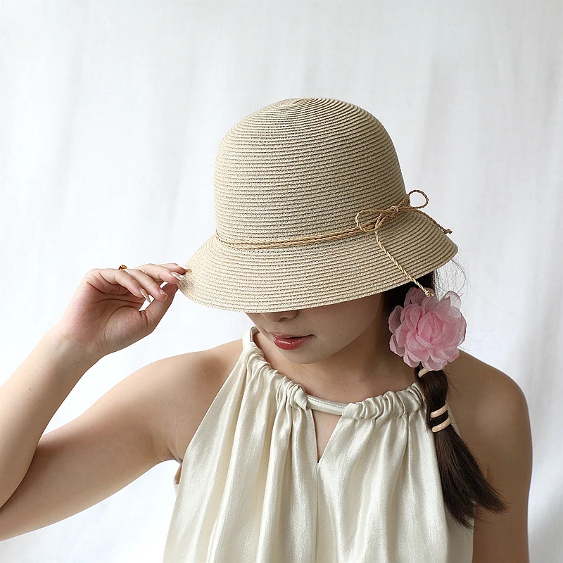 夏季新款赫本风渔夫帽清凉素雅遮阳防晒帽子女超轻可折叠百搭盆帽