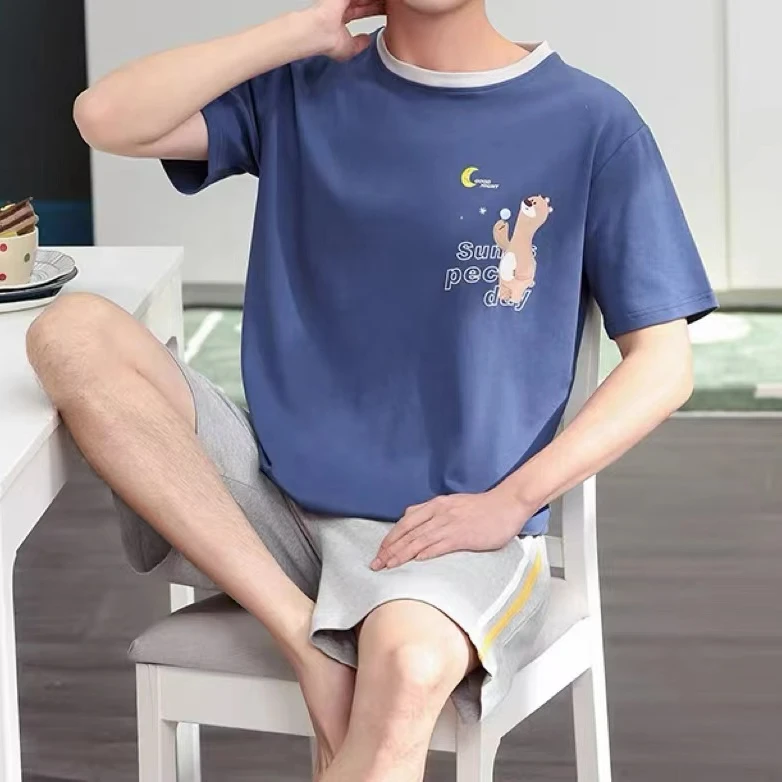 柜台断码B695男蓝拼灰家居套装