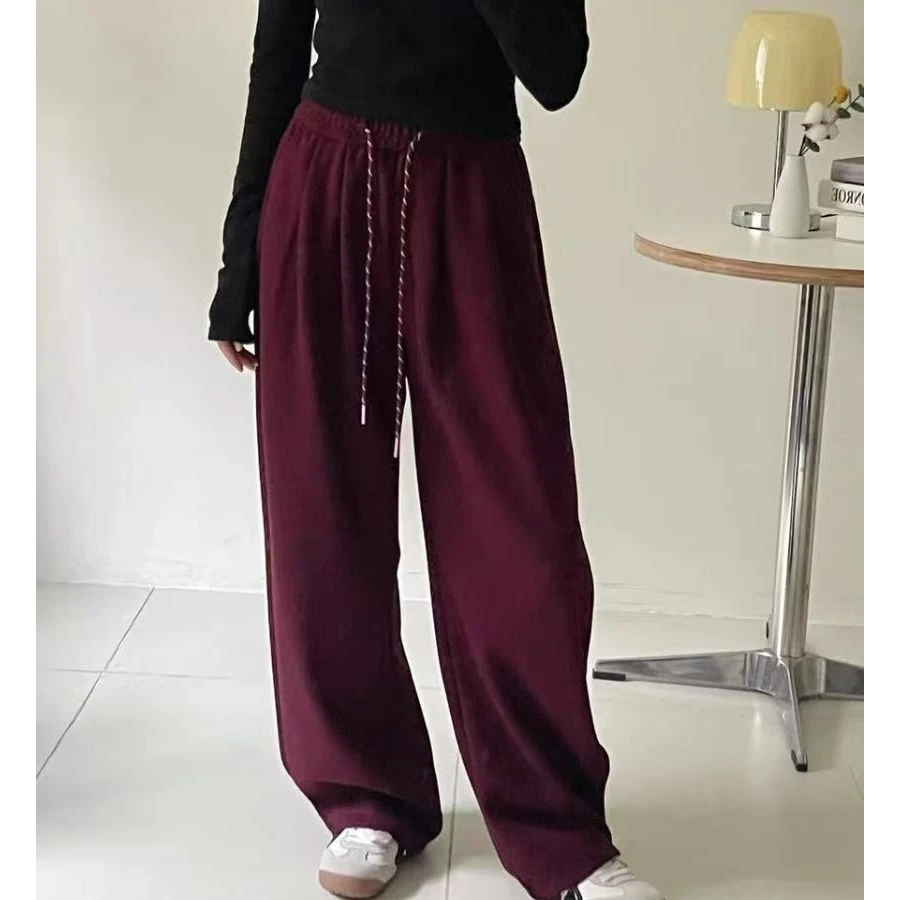 K489安可拉红加厚花绳窄版阔腿裤55575