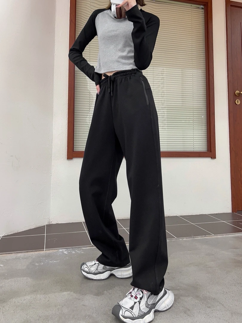 小O松紧腰重工直筒休闲裤直锥裤