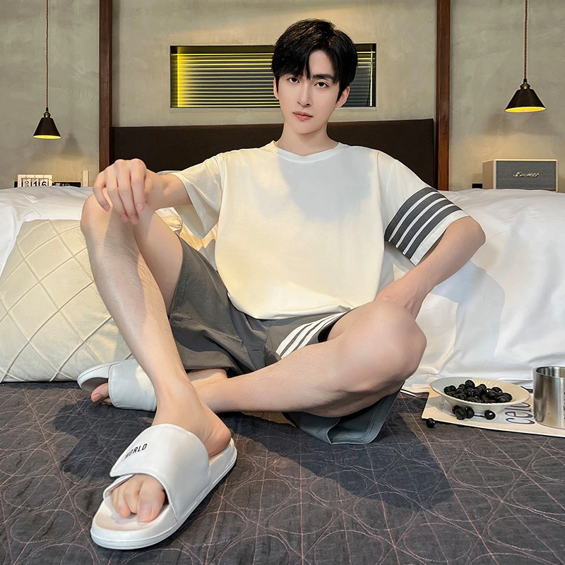 夏季莫代尔睡衣男士冰凉感短袖短裤舒适宽松青年款夏天家居服套装