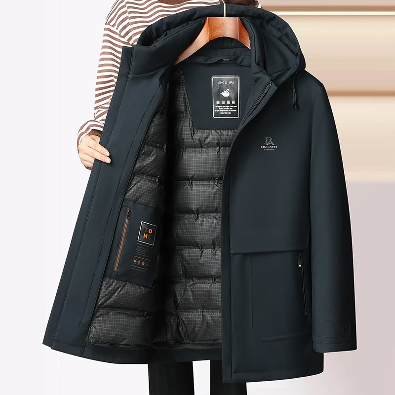 波司登中老年男士连帽可拆卸羽绒服休闲保暖轻商务风中年男装上衣