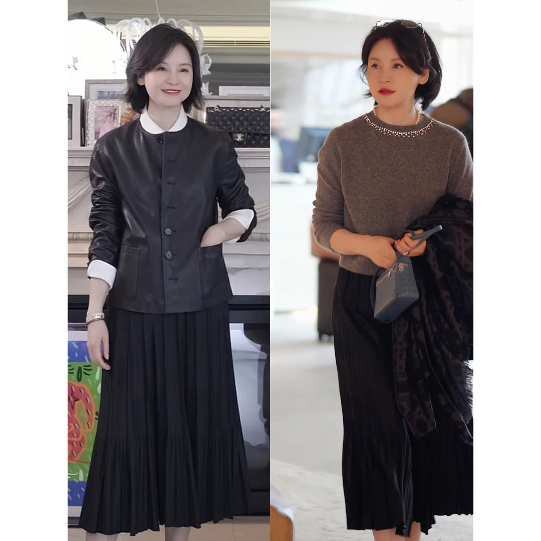 我是摩羯 百褶小黑裙 高温定型立体压褶A字型百搭松紧腰半身裙