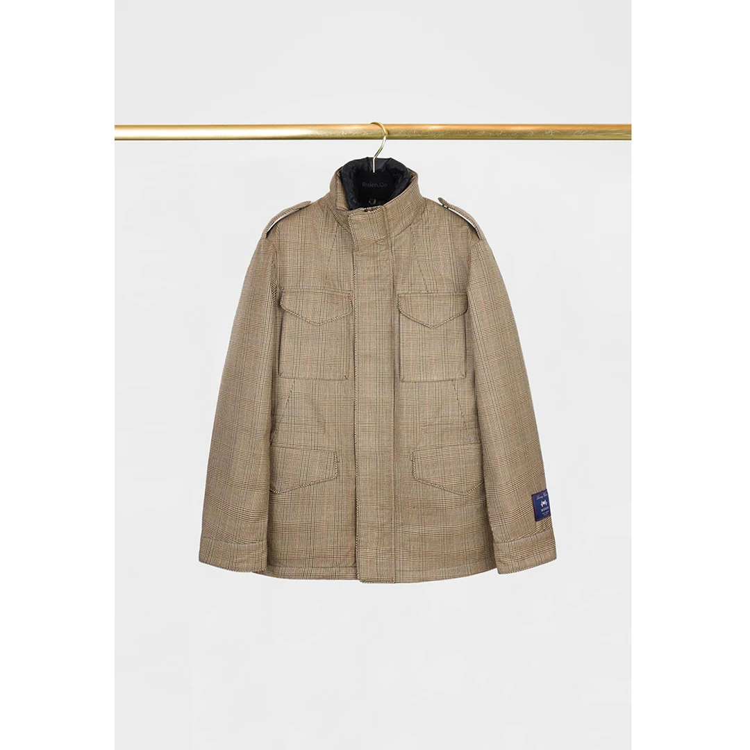 我是摩羯 小狗男装格纹羽绒 Moon羊毛90白鸭绒口袋夹克羽绒服