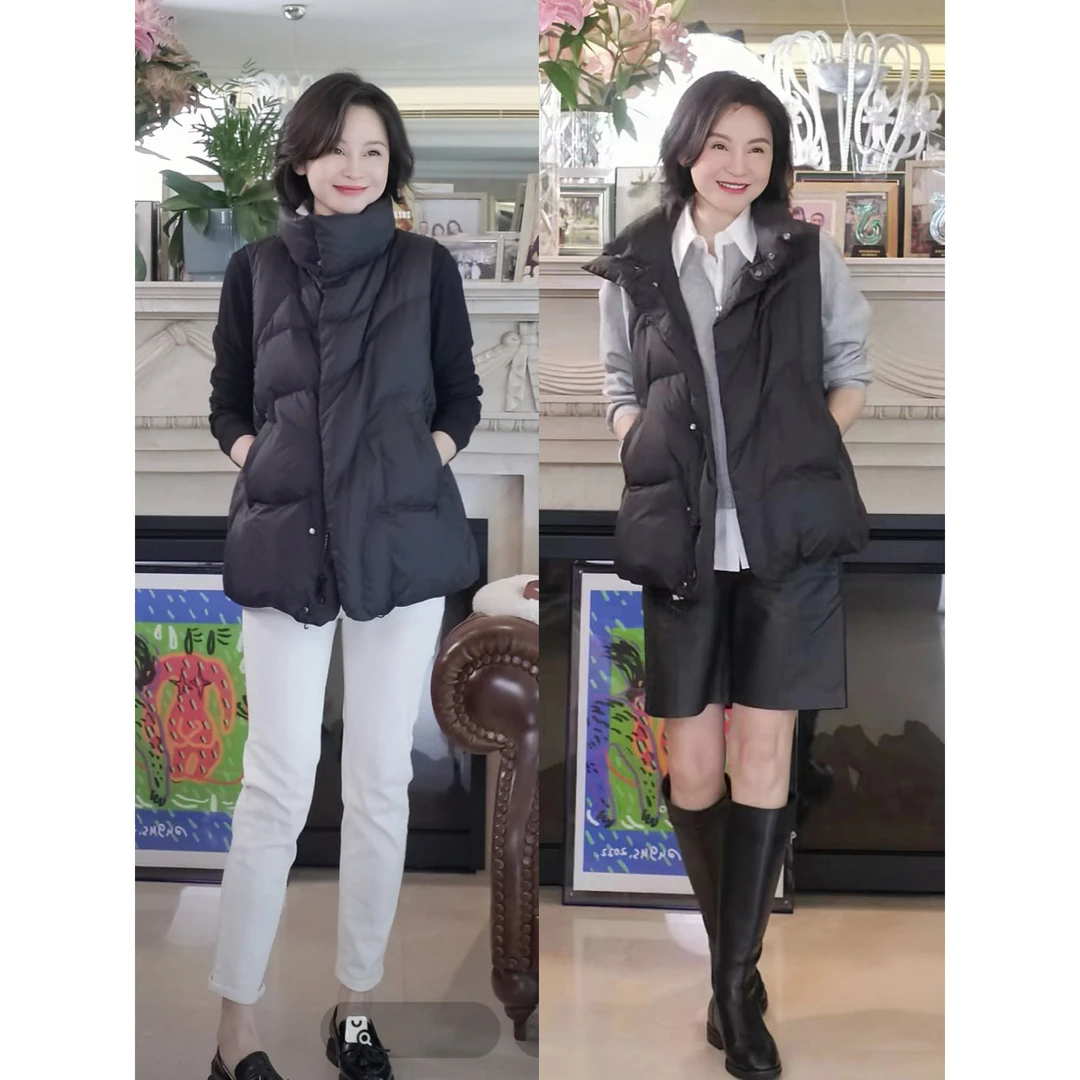 我是摩羯 黑标鹅绒马甲 5A级大朵白鹅绒立领a型保暖羽绒外套