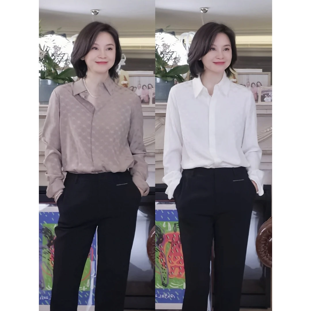 我是摩羯 塞纳风情23MM真丝弹力花缎6a级桑蚕丝提花翻领春夏衬衫