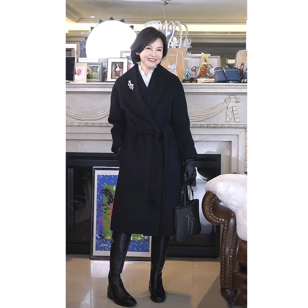 我是摩羯 青果领长款大衣 山羊绒绵羊毛澳洲气质长袖大衣