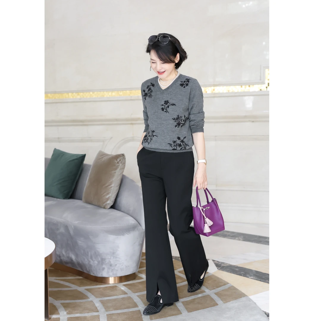 我是摩羯 漫长的季节 日本进口高密四面弹裤口开叉微喇冬款斜纹裤