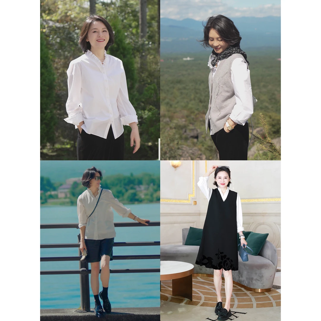 我是摩羯 青城白雪  鲁泰120支匹马棉法式宫廷花边V领春夏衬衫