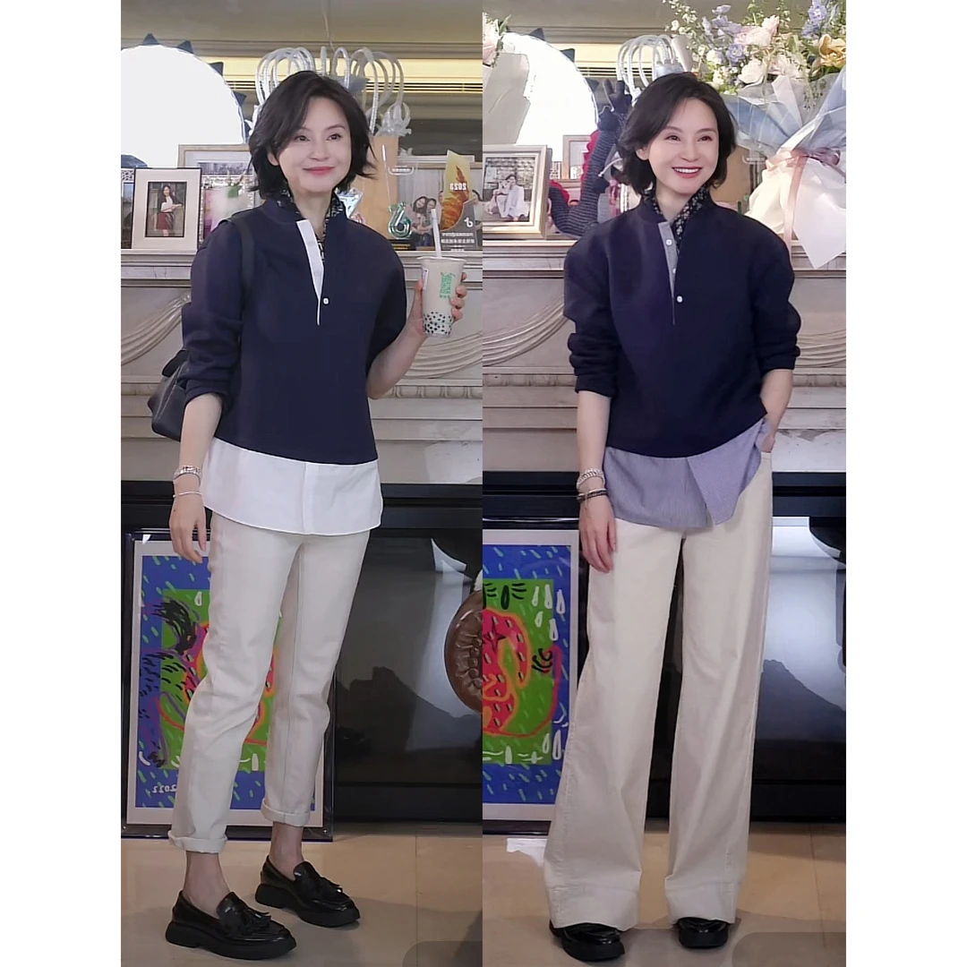 我是摩羯 马球俱乐部 时尚休闲百搭拼色绣花长袖假两件棉卫衣上衣