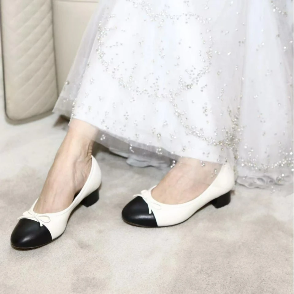 woshimojie 玛丽珍 小香经典拼色羊皮中跟低跟高跟鞋