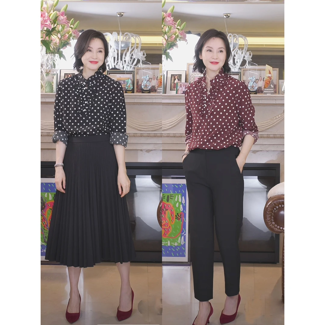 我是摩羯 法式花边波点衬衫 6A级19mm真丝双绉桑蚕丝春夏长袖衬衣