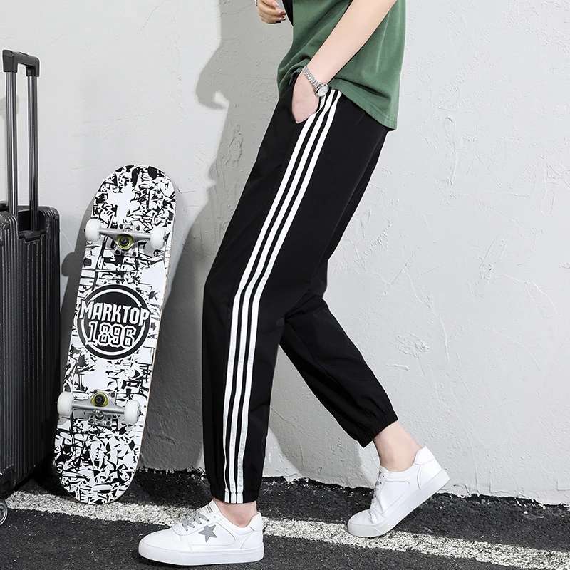 冰丝运动裤女裤子夏季薄款新款防蚊防晒休闲小个子速干裤三道杠