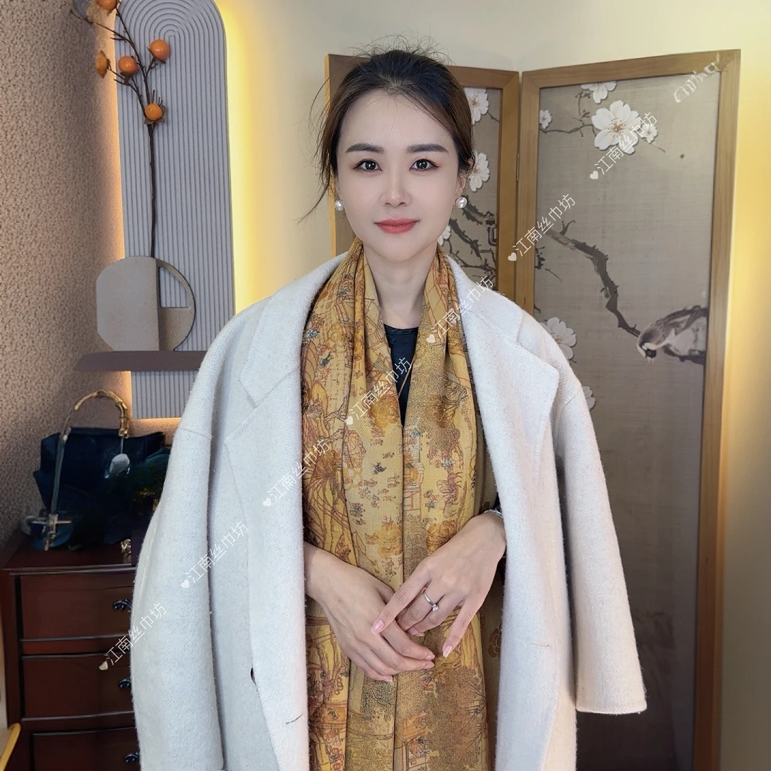 [流苏圈圈纱]新款拉毛加厚围巾70*180秋冬 百搭保暖-清明上河图