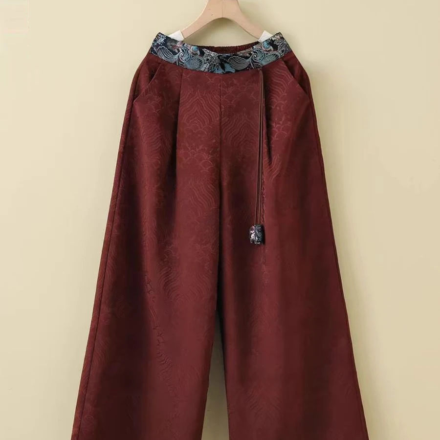 【提花阔腿裤】新中式高档国风休闲裤2025新款九分裤