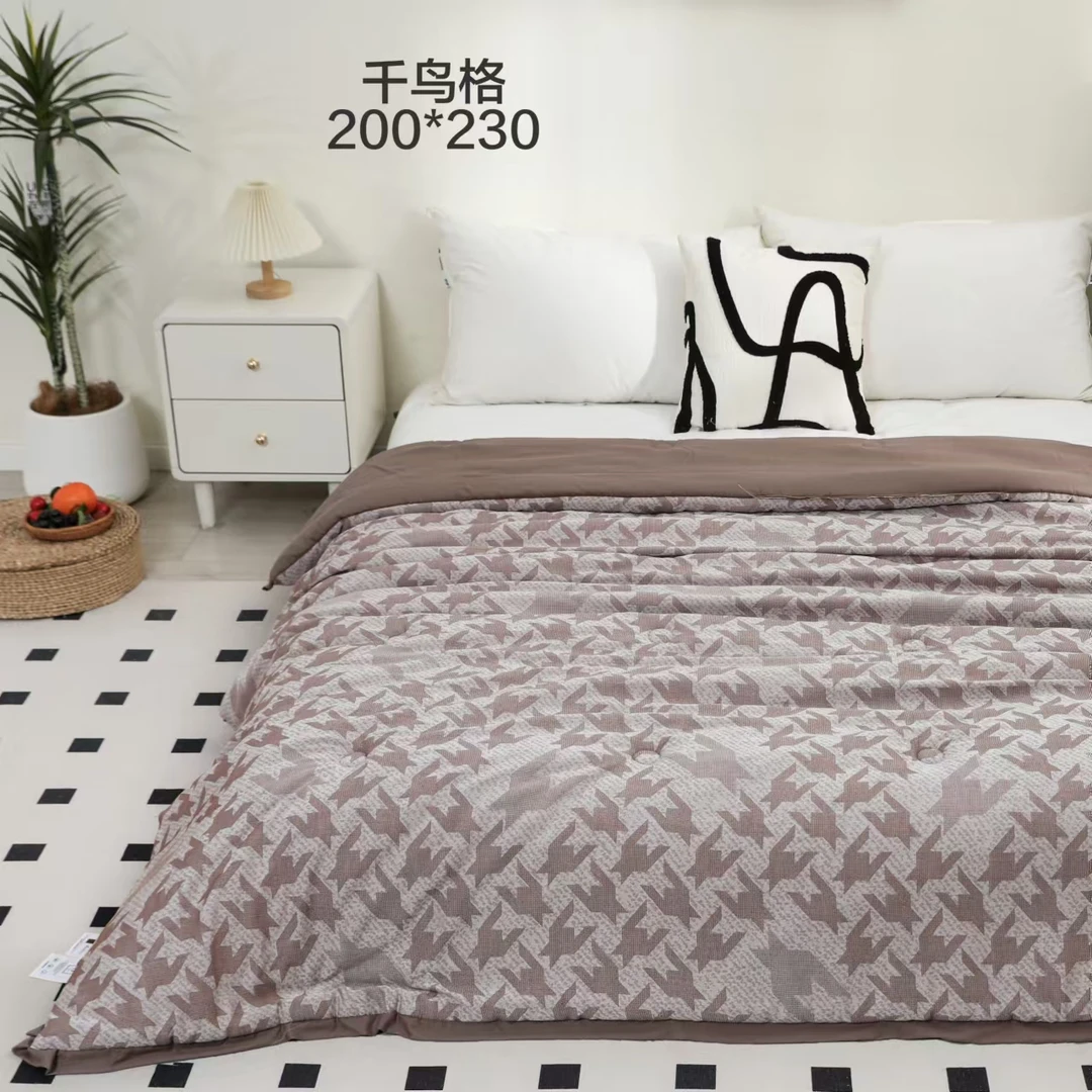 【千鸟格】200*230cm全棉埃及棉羊绒蛋白提花双层纱冬被 约2.9kg