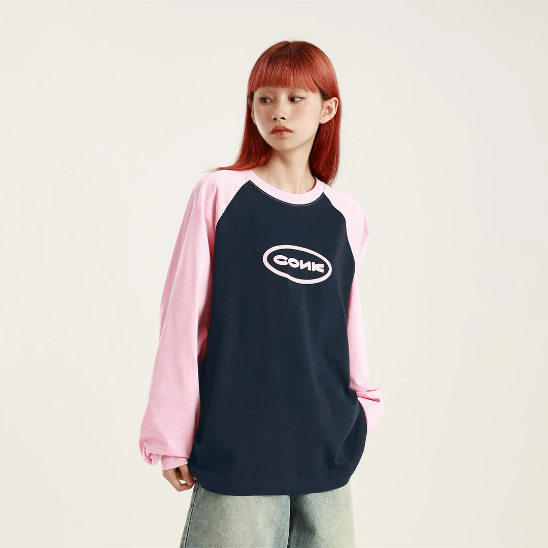 CONKLAB 字母logo美式插肩T恤长袖春秋季潮牌宽松情侣打底衫体恤