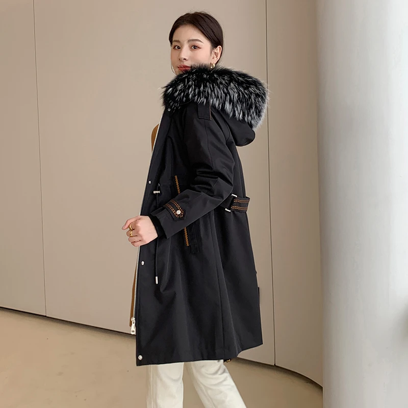 【8866】中长款派克服女2024年冬季新款可拆卸兔毛内胆貉子毛领皮草