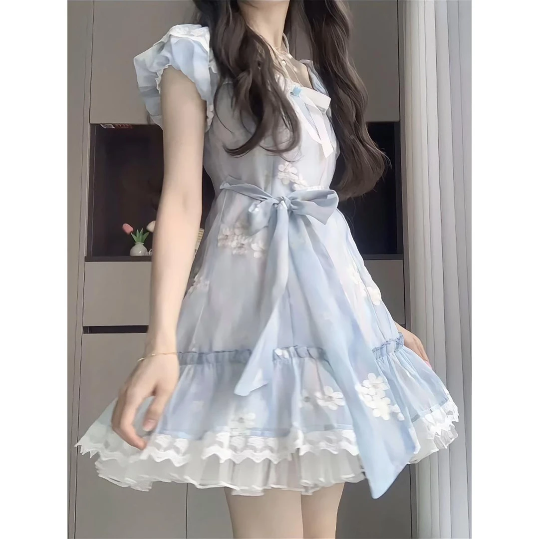 甜辣妹碎花连衣裙女夏季温柔初恋设计感小个子公主裙收腰蓬蓬裙子