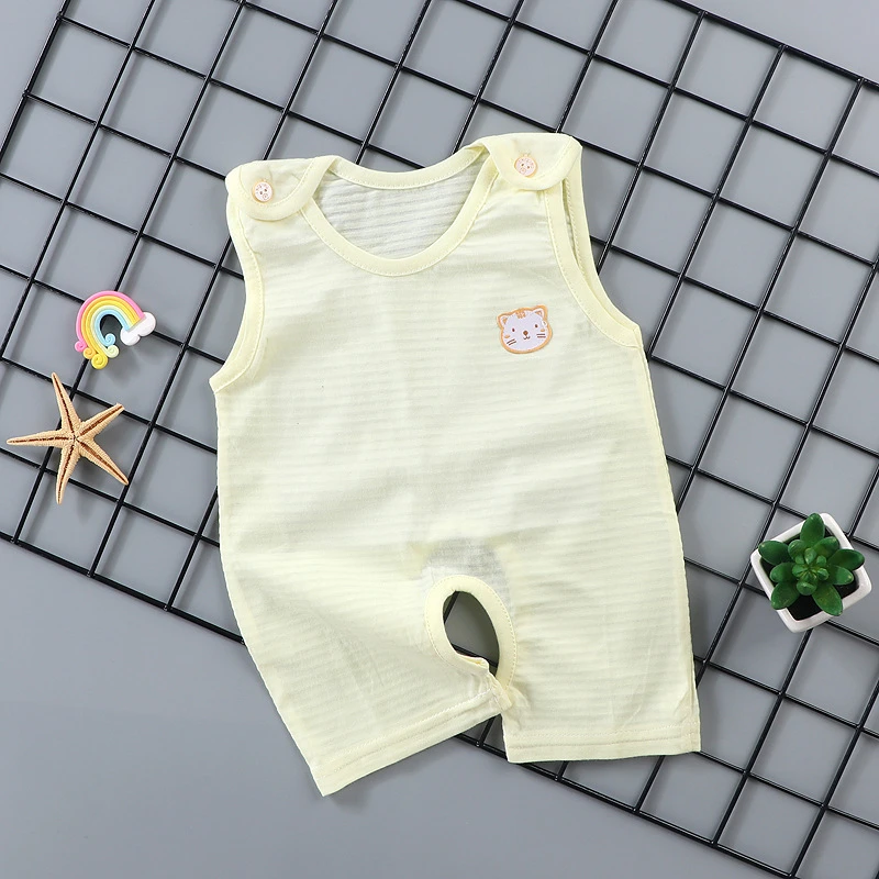 夏季婴童日韩系列连身衣宝宝背心爬服婴儿开档无袖连体哈衣短爬行