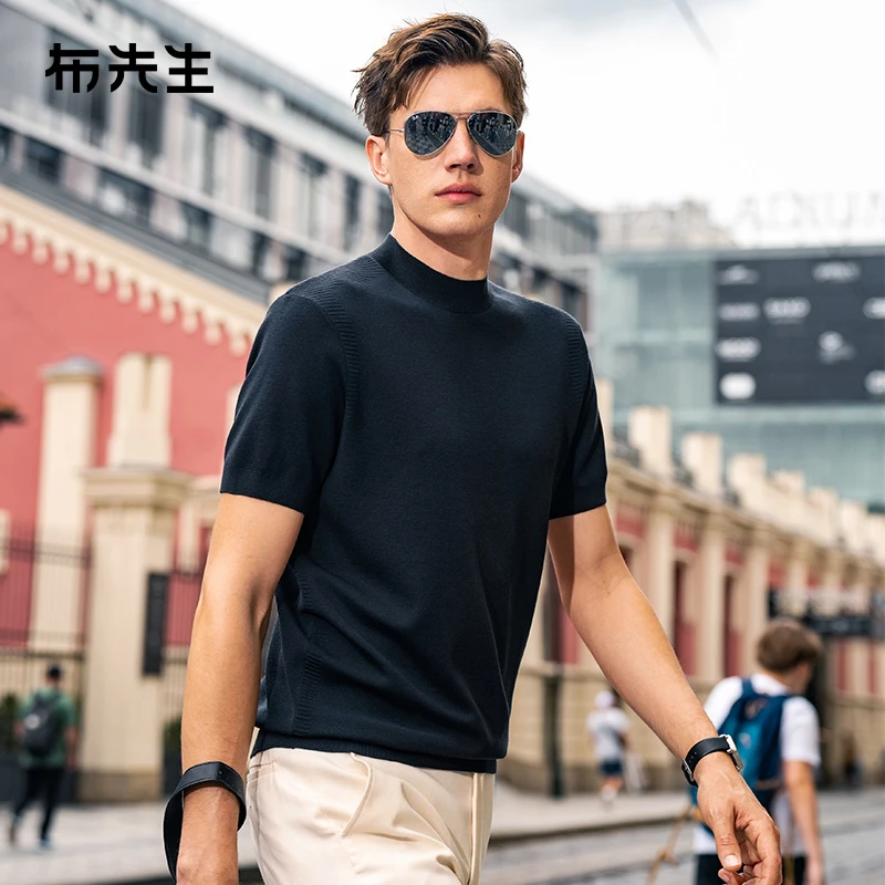 Mr.Bu布先生可机洗男士短袖毛t打底衫秋季百搭短袖羊毛衫PT15538